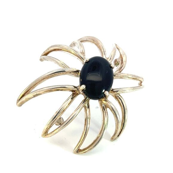 Tiffany & Co Estate Large Onyx Flower Brooch Sterling Silver TIF518 - Picture 8 of 9